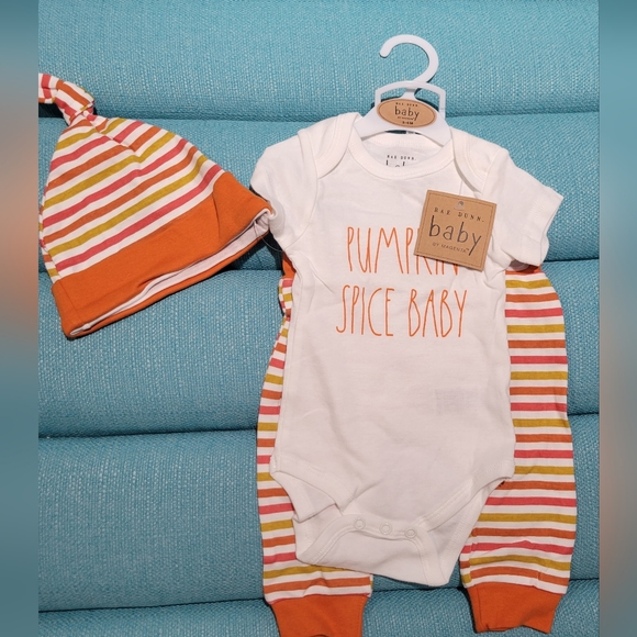 Rae Dunn 3-6 Months Pumpkin Spice Baby 3pc Set - Picture 1 of 4